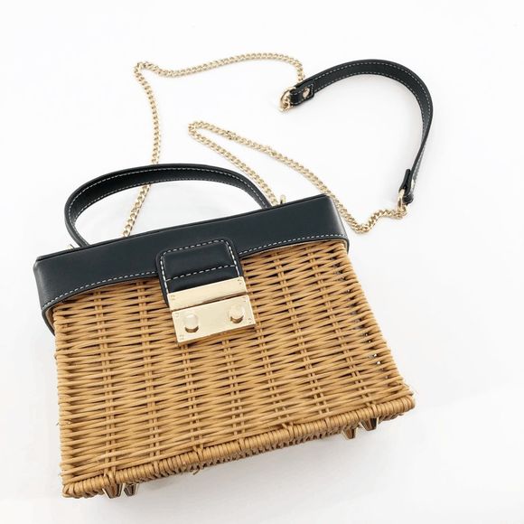 Zara Women's Brown Chain Woven Square Crossbody Bag Small - Picture 4 of 9